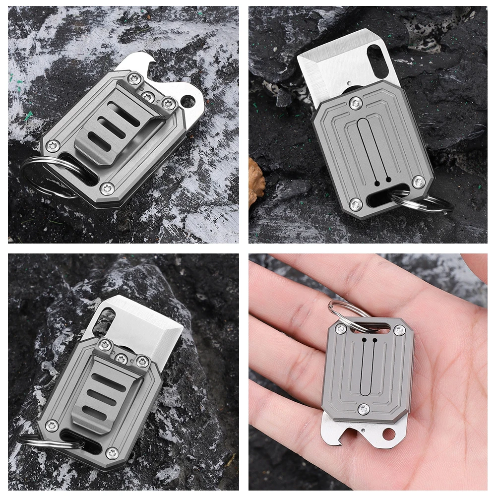 Titanium Alloy Handle 7cr17  Sharp Ppocket Knife Carry Key Chain Pendant Bottle Opener Portable Open Box Knife With Back Clip