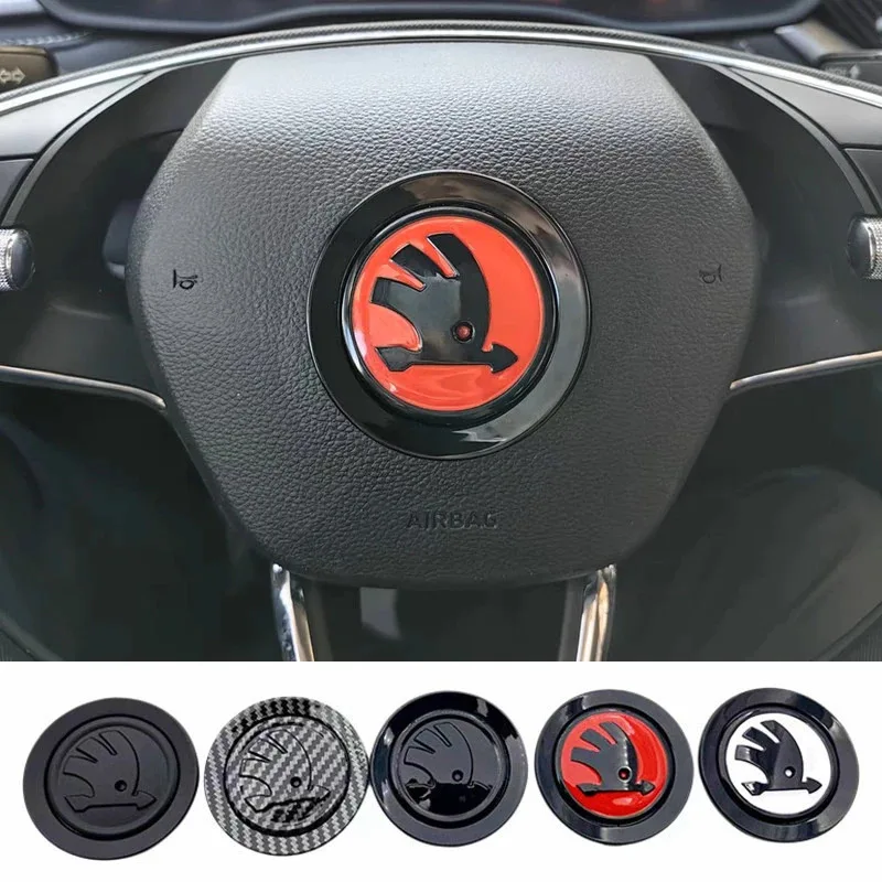 

63MM Car Steering Wheel Center Logo Sticker for Skoda Vision-E 440 Felicia Afriq Kamio Fabia Octavia Kodiak Kamik ABS Accessorie