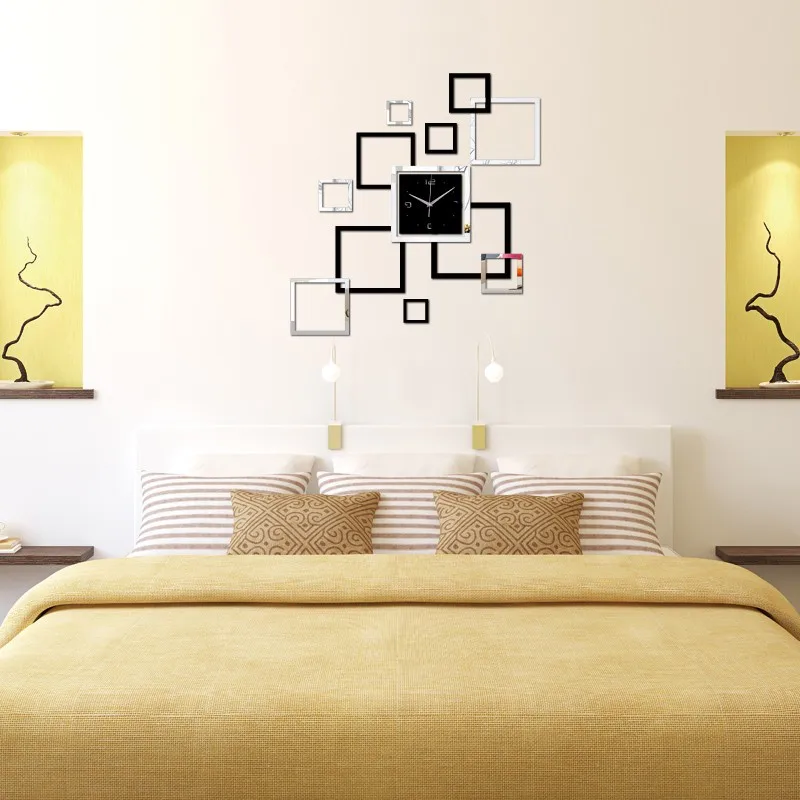 new hot acrylic wall clocks 3d sticker europe fashion modern Quartz watch design sliver & black clocks art free shipping