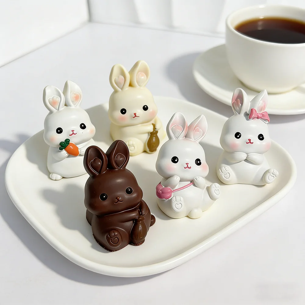 Easter Bunny Silicone Mold Cute White Rabbit Shape Chocolate Candy Cake Mold Mini DIY Baking Tool Home Kitchen Party Decoration