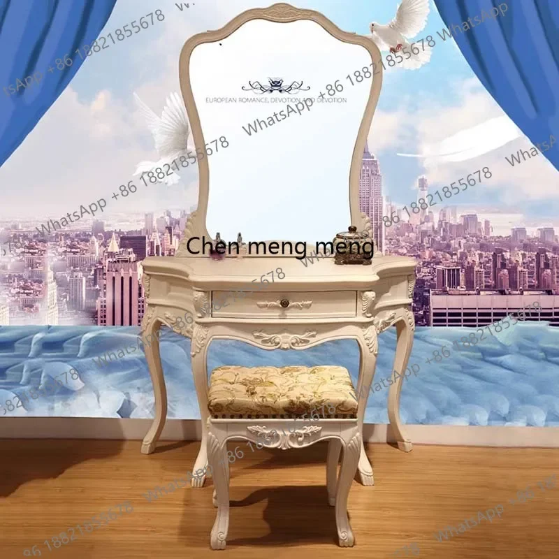 

Hot sales Makeup Storage Girl Dresser Eithe Drawers Bedroom Small White Dressing Table Mirror Wooden Women Comoda Pra Quarto Fur