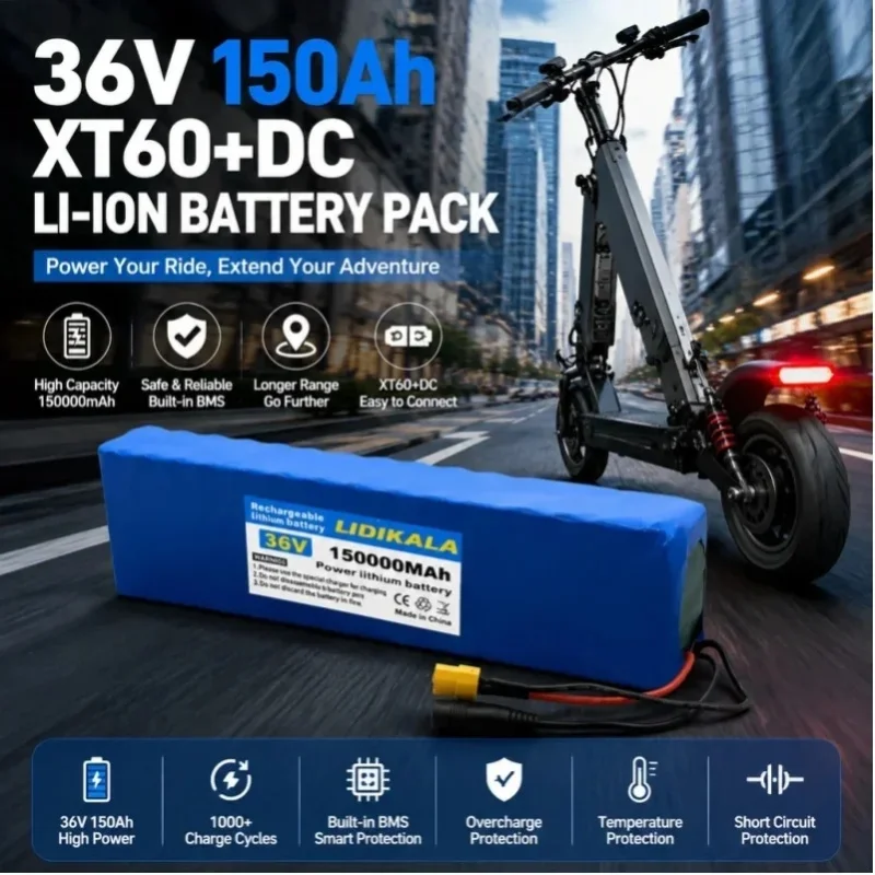 Neues Upgrade 36V 150Ah 10S3P 18650 Li-Ion Tragbares Akkupack, Integrierte BMS-Schutzplatine, Wiederaufladbarer Ersatz-Lithium-Akku für E-Scooter E-Bike