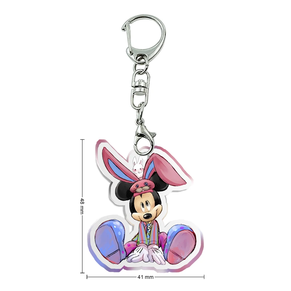 Disney-Chaveiros acrílicos transparentes para meninas, mickey e minnie, páscoa, ornamento pingente bonito, presente da filha, acessórios da coleção