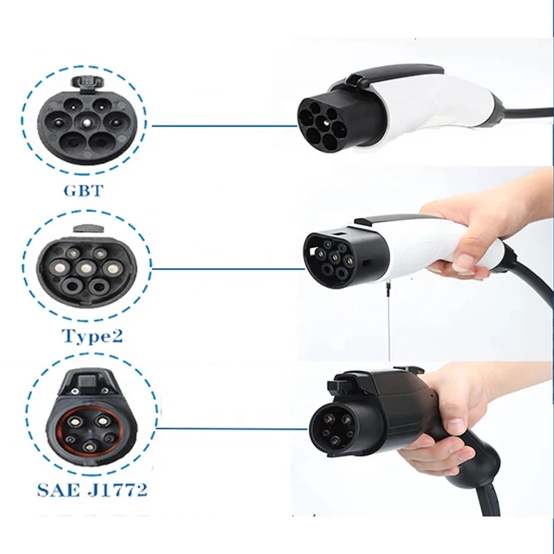 Type2 Type1 GBT V2L Discharger adapter 16A j1772 to 220v type2 to schuko outdoor Supply Power ev charger with 1M Cable