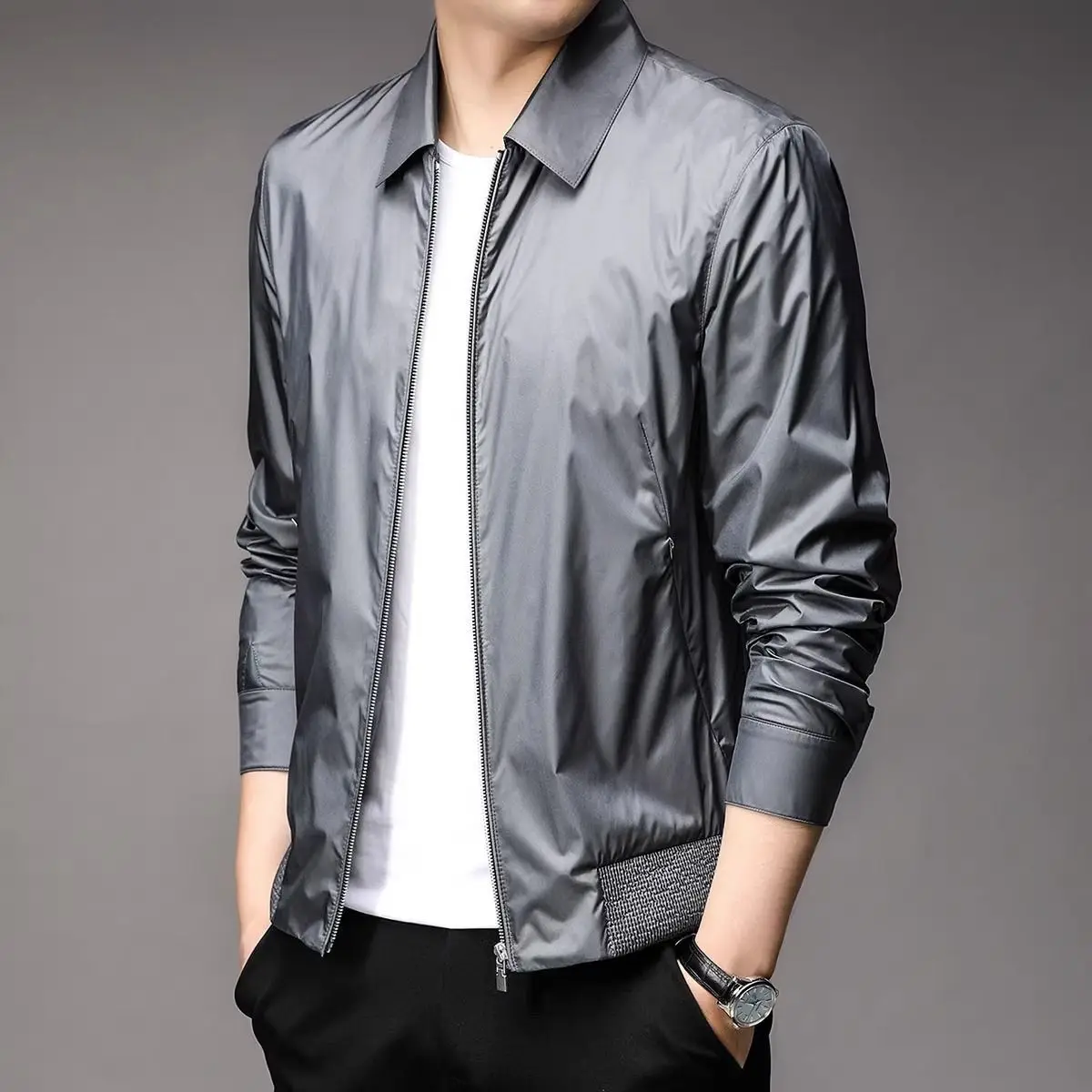 Smart Casual Simplicity Autumn Coats New Men\'s Turn-down Collar Solid Zipper Pockets Trend Versatile Loose Long Sleeve Jackets