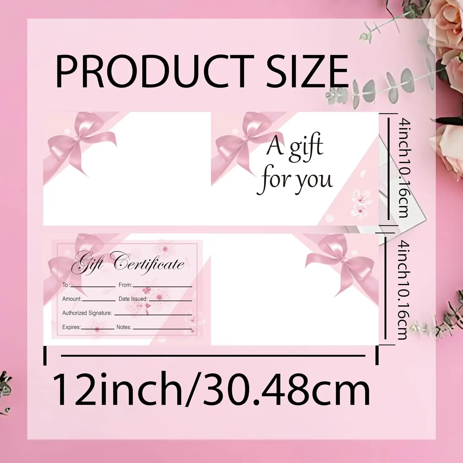 بطاقات شهادة هدايا مقاس 4 × 9 بوصة للعملاء 50 عبوة (وردي)