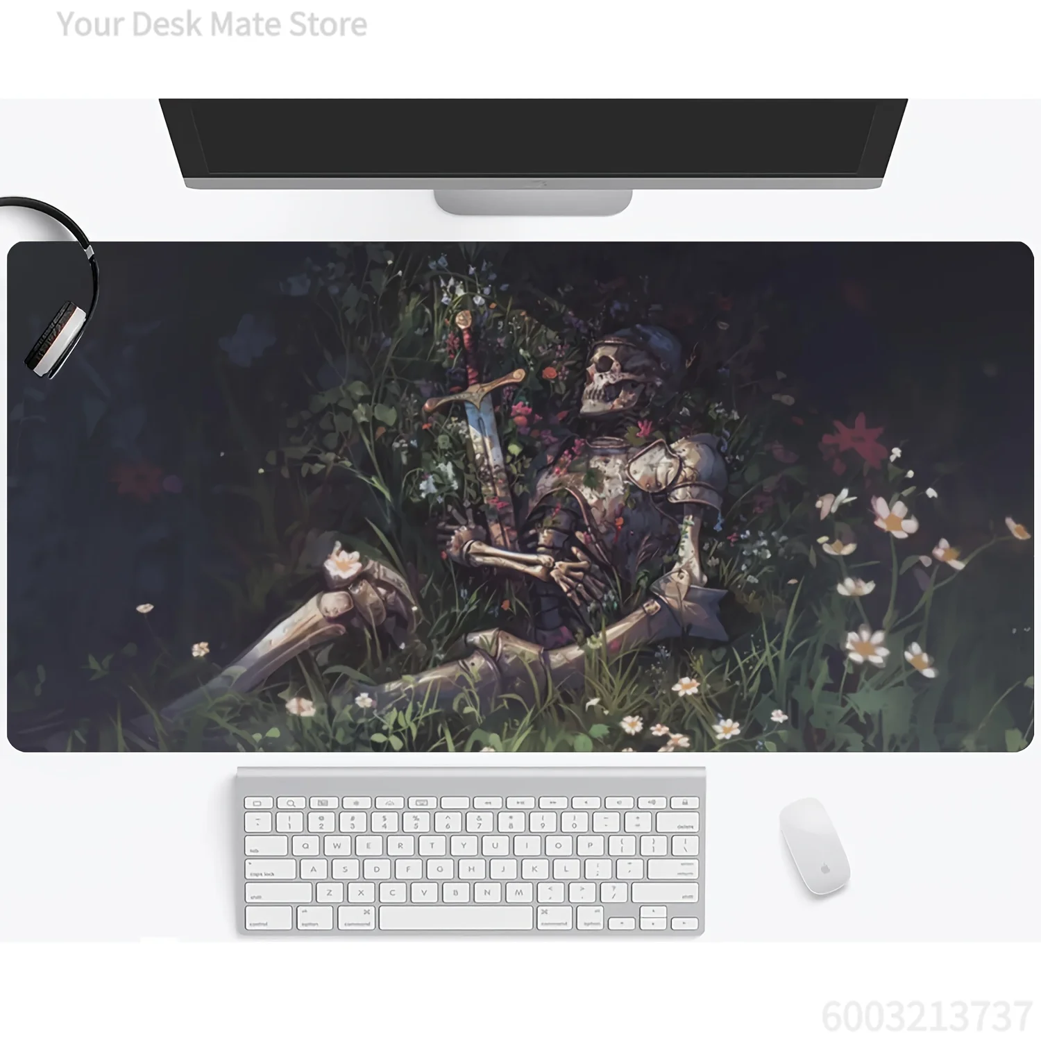 Mittelalterlicher Ritter mit Schwert, Mauspad, großes, rutschfestes PC-Schreibtischzubehör aus Gummi, Mauspad für Büro und Gamer, Tastatur-Dekorationsmatte
