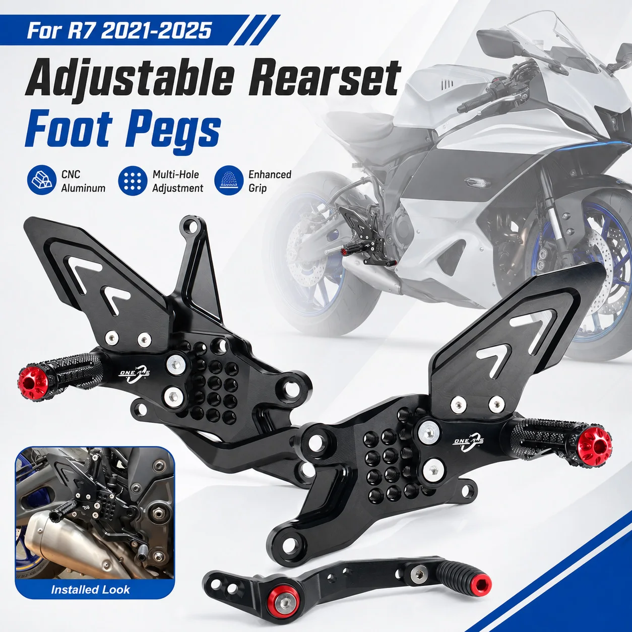 Pour YAMAHA YZF-R7 2021-2025 – Repose-pieds arrière réglables CNC pour moto