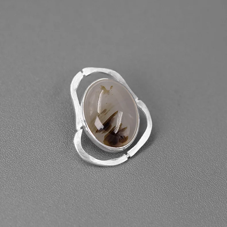 Miracle Sterling Silver 925 Dusty Memories Niche Design High-End Minimalist Geometric Landscape Agate Brooch For Gift