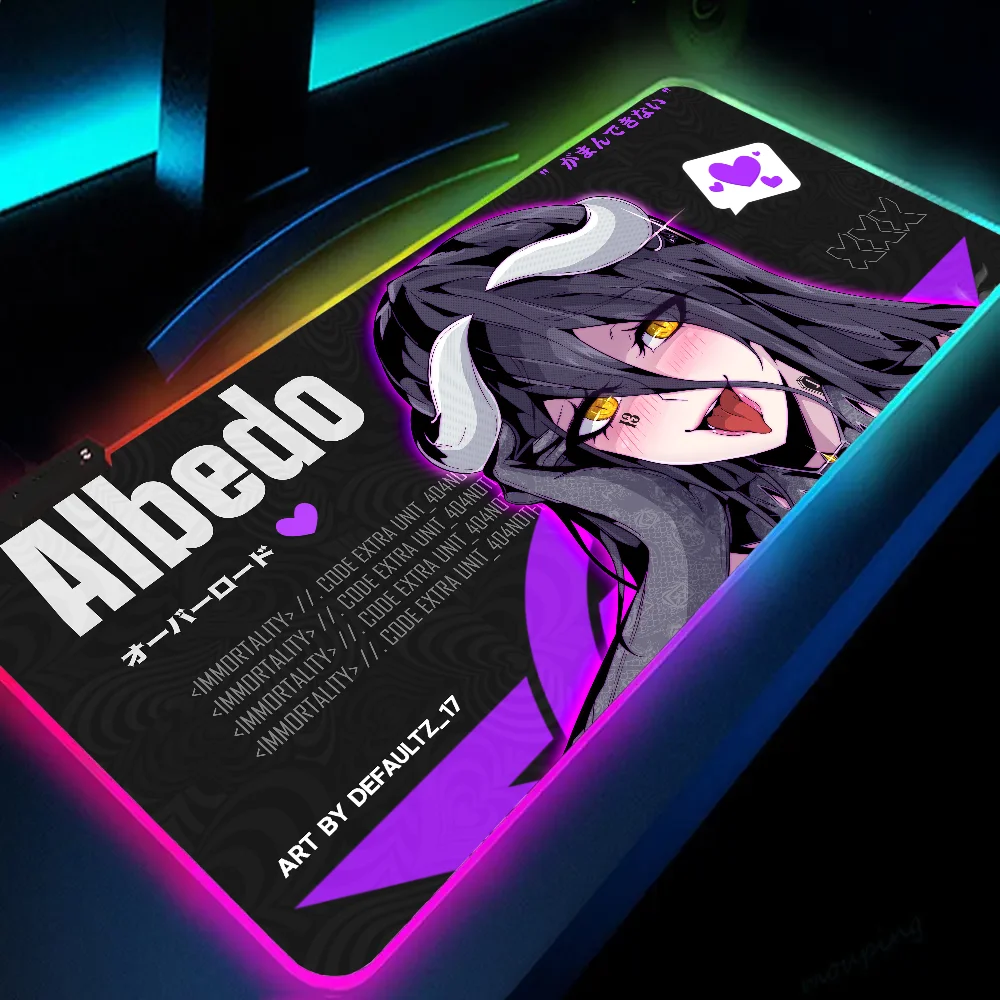 1pc Albedo Overlord Mat XXL RGB Gaming Mouse Pads HD Black Gamer Accessories Large LED