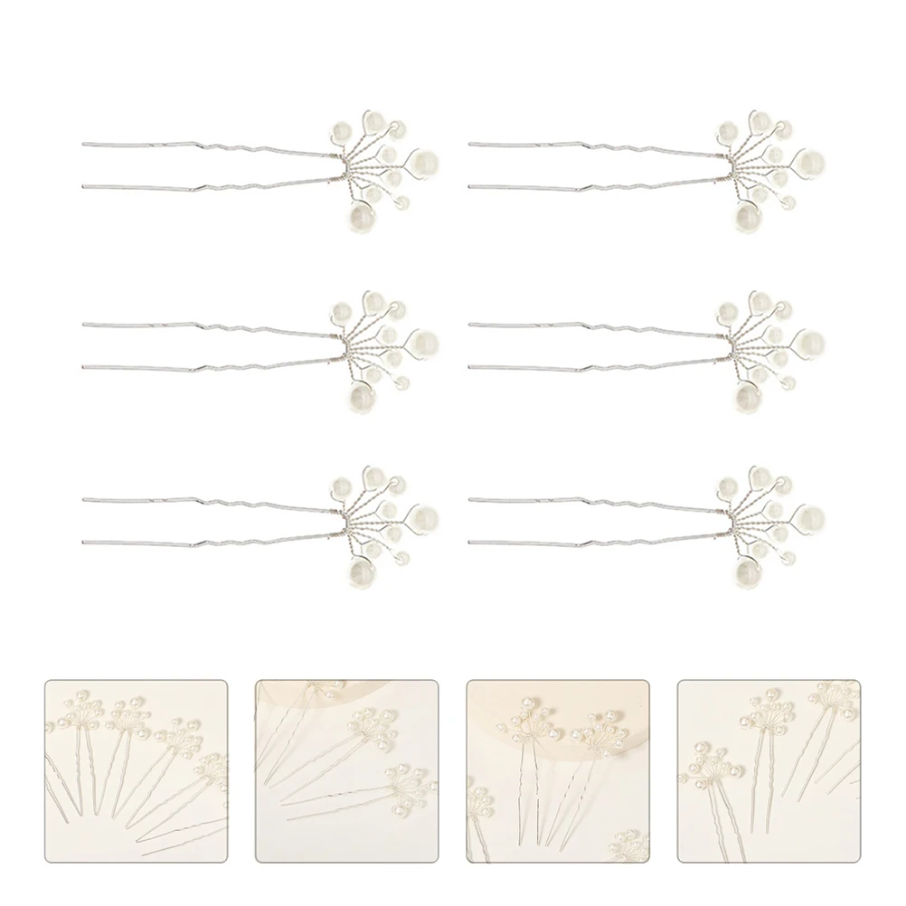 

6pcs Pins Silver Alloy Decorative U Shape U Pearl Hairpin Lightweight Banquet Party Bridal Hairpin Accessories