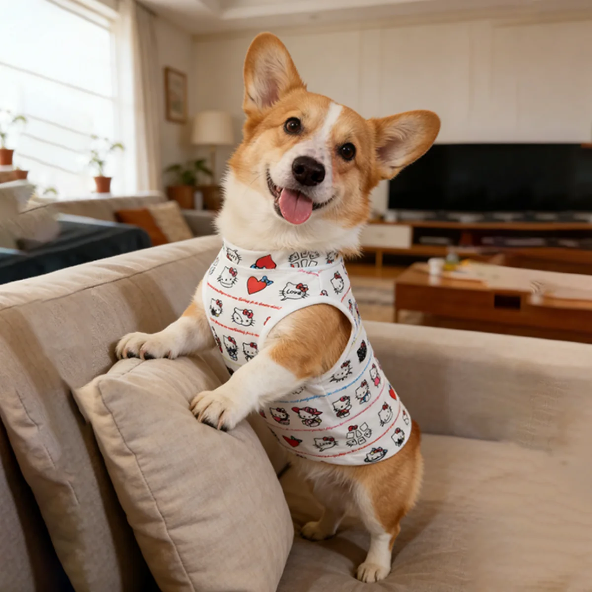 1pc  Fashionable full body printed pet vest, Sanrio's new soft pet sleeveless T-shirt