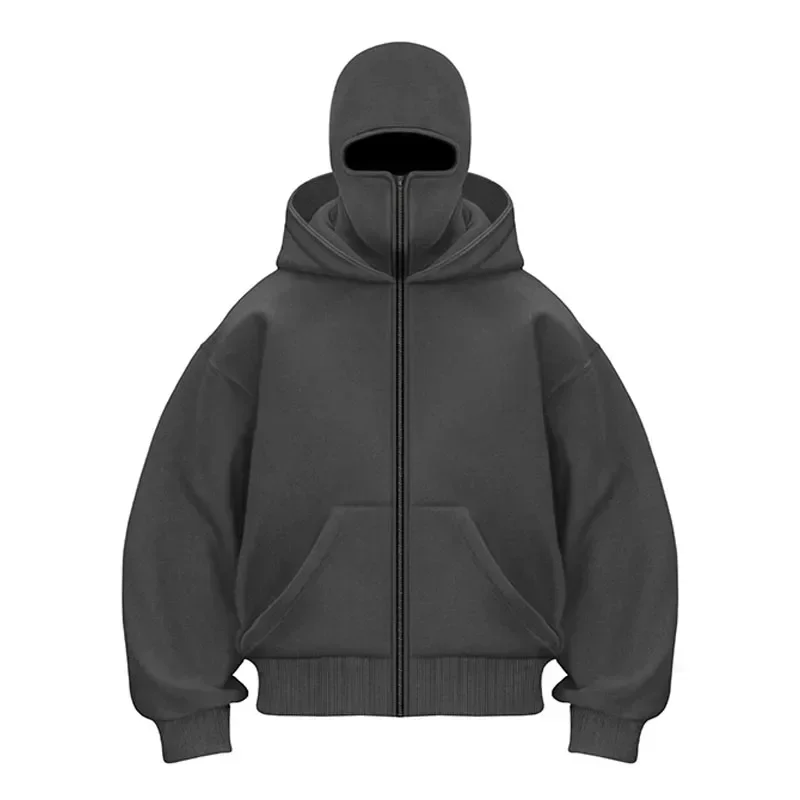 Sturmhaube Herren Kapuzenpullover mit Reißverschluss, Winter, warm, lässig, Y2K mit Kapuze, Gesichtsmaske, Reißverschluss-Design, Sportjacke, Outdoor-Aktivitäten – Detail 4
