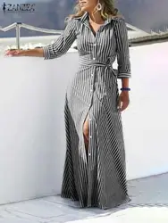 ZANZEA Fashion Women Striped Shirtdress 2024 Autumn Lapel Neck Long Sleeve Sundress Robe Femme Elegant Work Party Vestido Kaftan