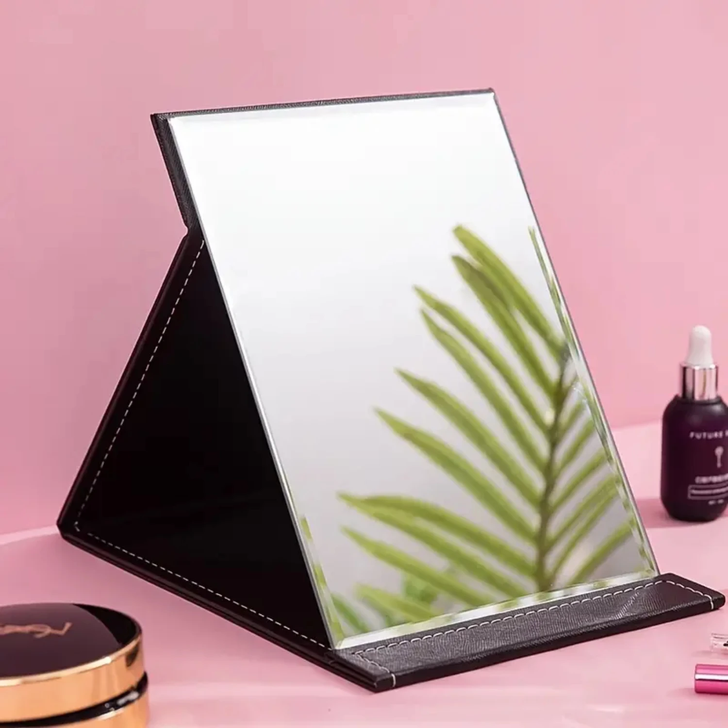 Large Portable Folding Vanity Makeup Mirror With Stand for Travel, Adjustable Brightness Touch Screen LED Light, Compact Beauty 