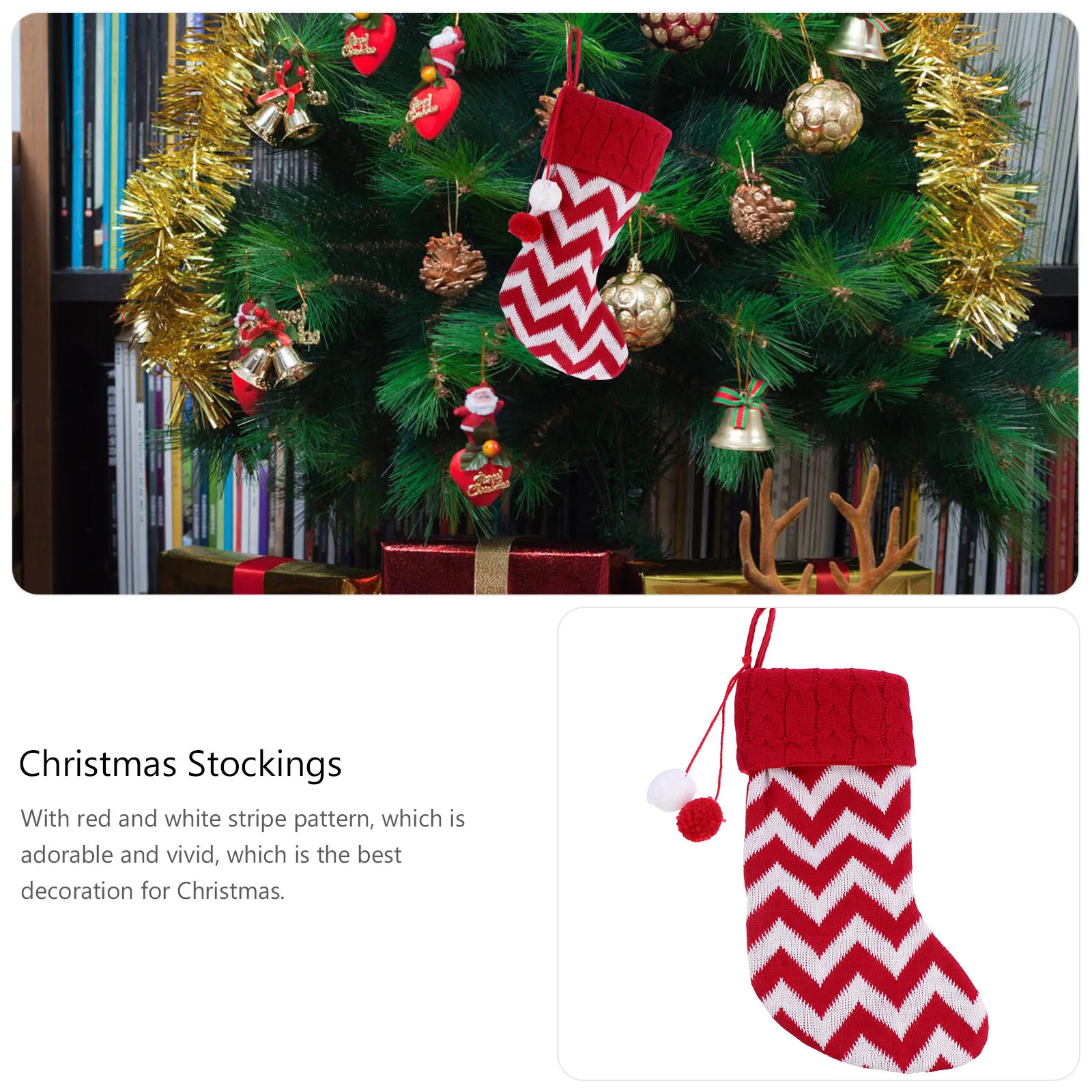 

Christmas Stockings Red White Stripe Pattern Hanging Gift Sock Decorative Xmas Candy Pouch Pendant Christmas Stockings