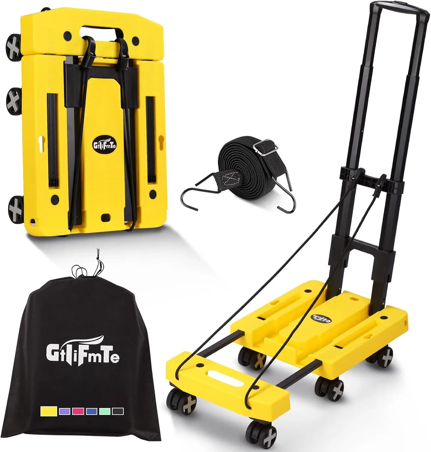 

Складная ручная тележка с 6 поворотными колесами, регулируемой ручкой, легкая тележка для перемещения и путешествий (желтая)