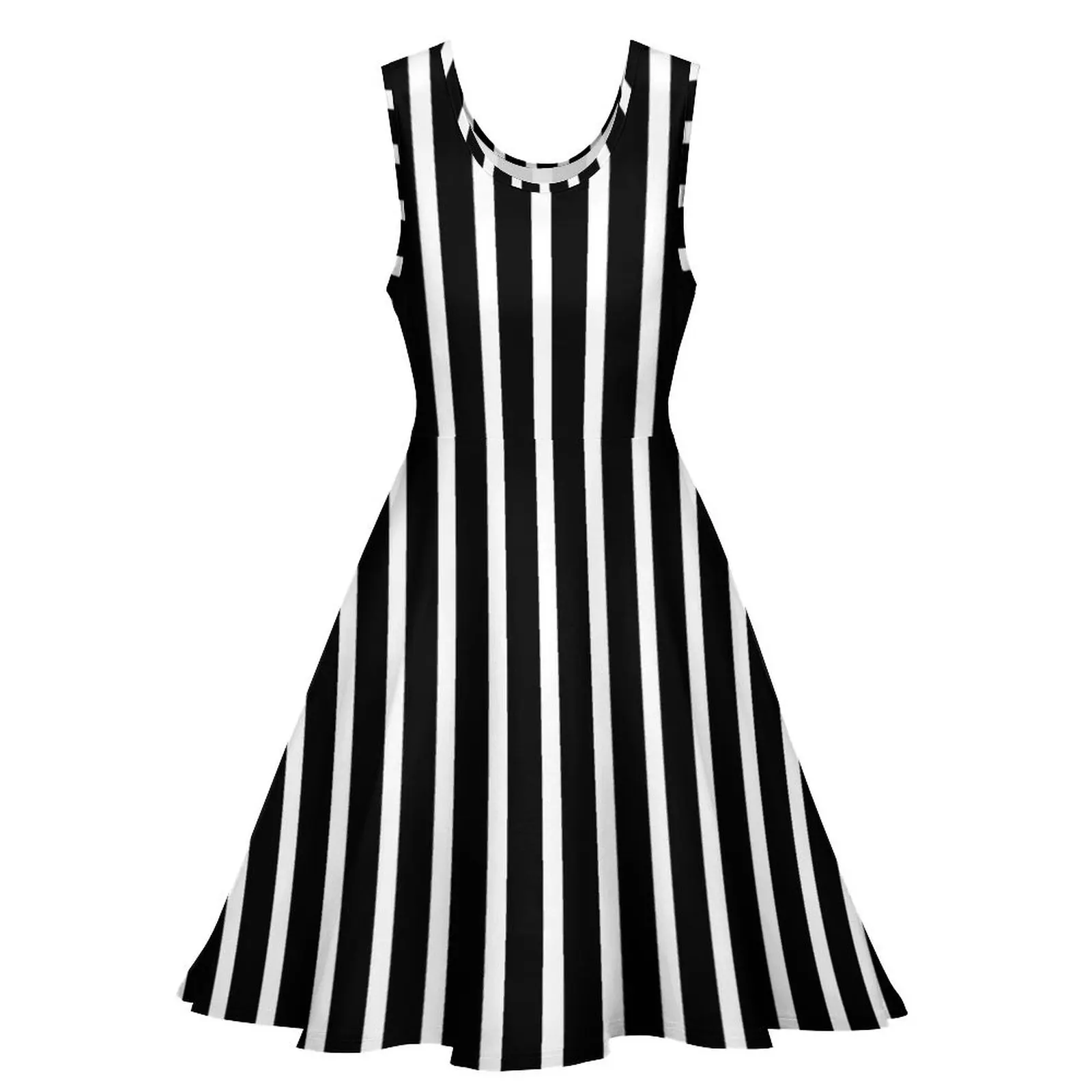 White Striped Dress Sleeveless Abstract Art Print Casual Dresses Summer Women Big Size Beach Graphic Skate Dress