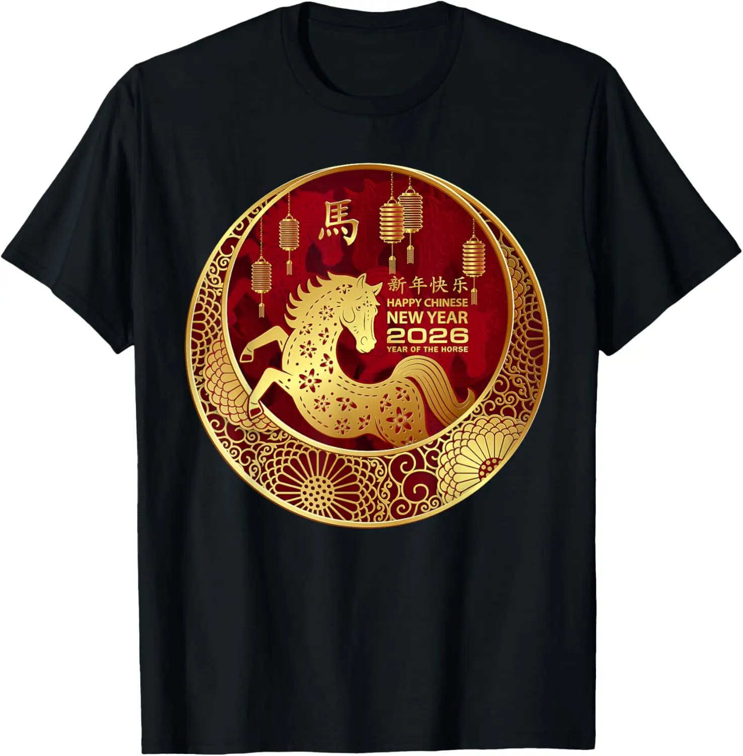 Chinese New Year 2026 - Year of The Horse High Quality Cotton T-Shirt Crewneck Tops Tee Shirt Short Loose Leisure Short-sleev