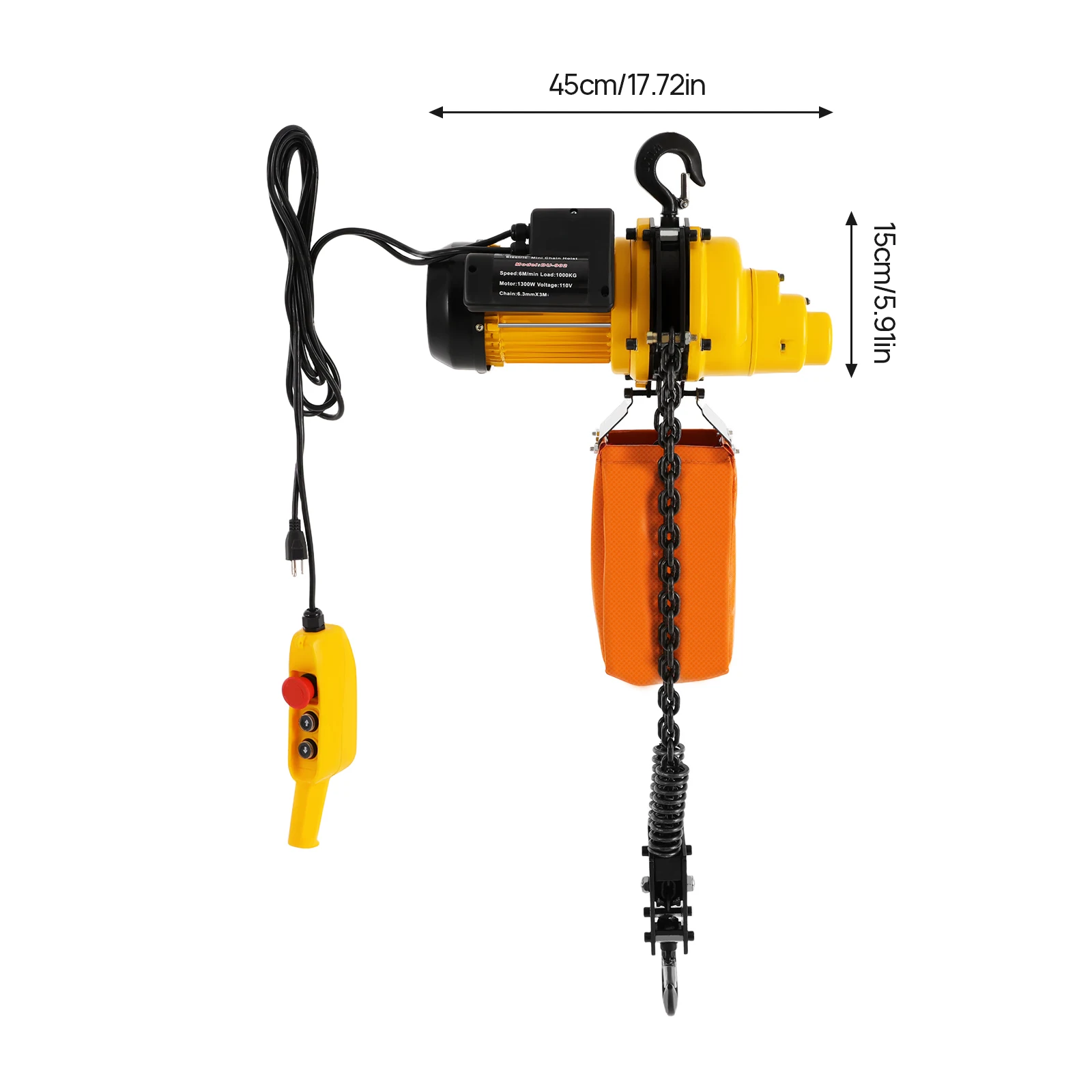 

1 Ton Electric Chain Hoist 2200lbs Pure Copper Motor Heavy Duty Lifting Crane 1300W for Warehouse Garage Construction 13FT Lift