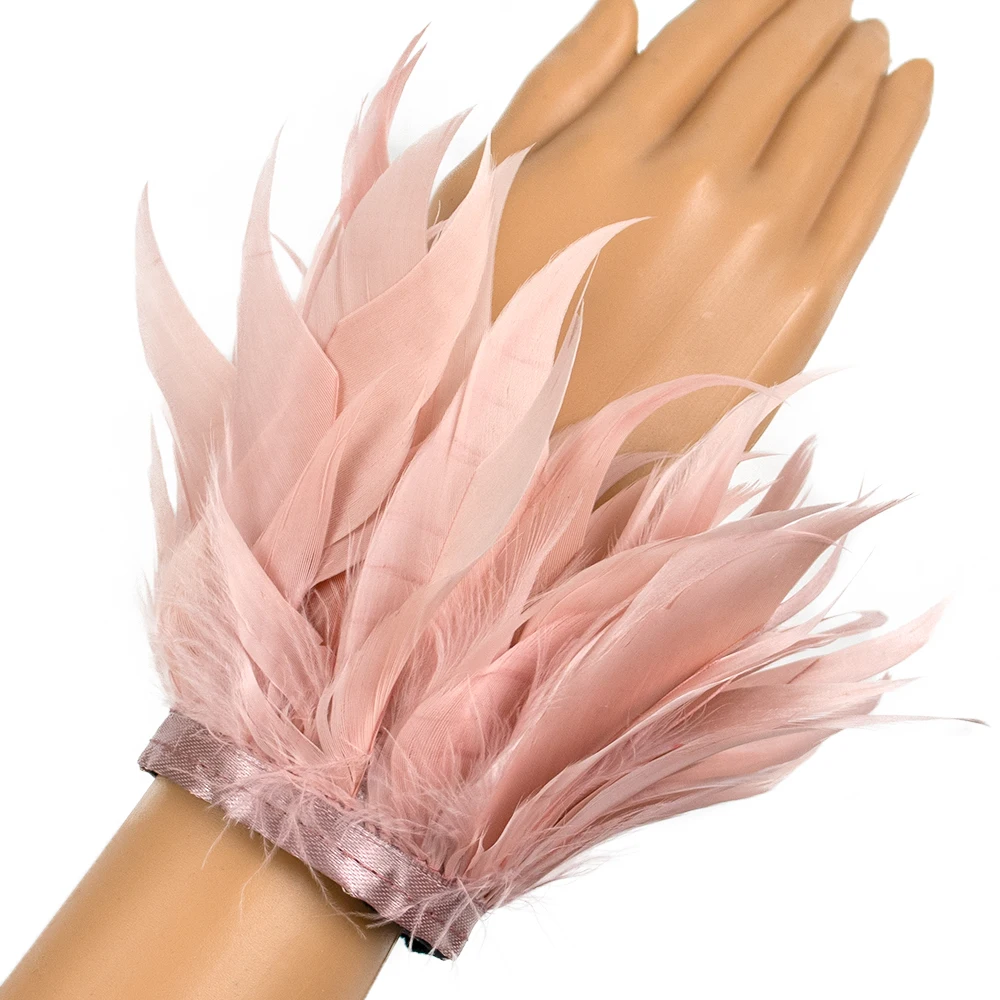 Colorful Ladies Genuine Goose Fur Feather Slap Bracelet Cuff Sleeve Wholesale Women Wrist Detachable Ostrich Feather Cuffs