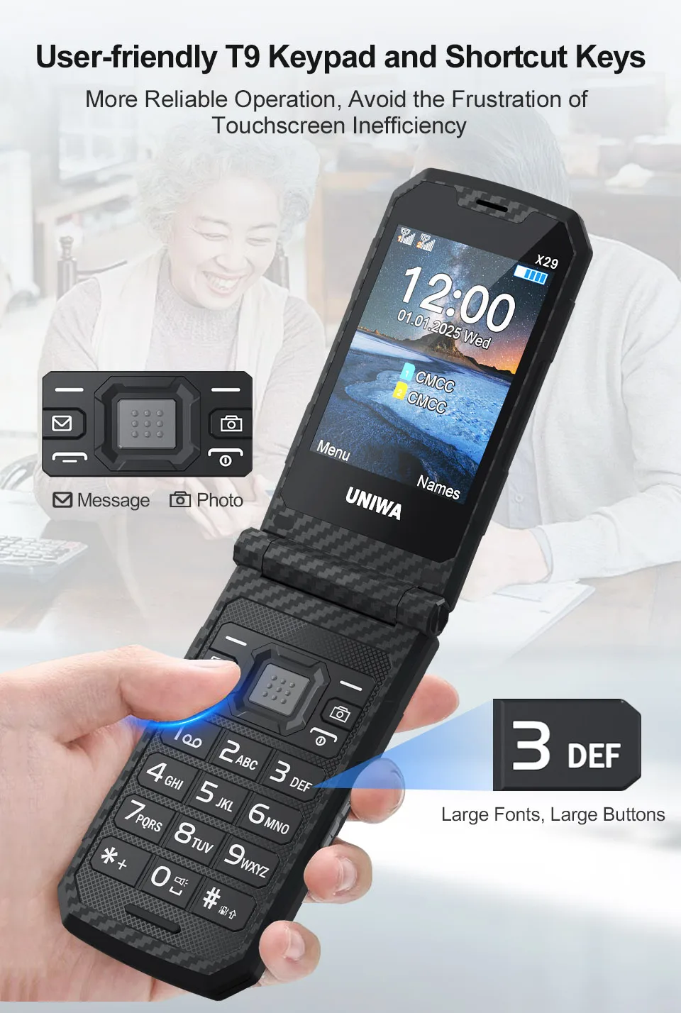 NEW UNIWA X29 2G Russian Language Keyboard Feature Phone Big Button Senior Flip Mobile Phone GSM Dual Sim FM Clamshell Cellphone