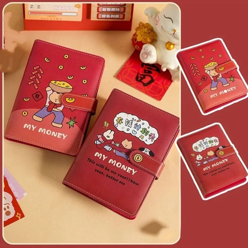 Carteira de Couro PU com Desenho Animado para Desafio de 100 Envelopes, Livro de Desafio de Economia de Dinheiro, Envelopes para Dinheiro e Manual de Poupança
