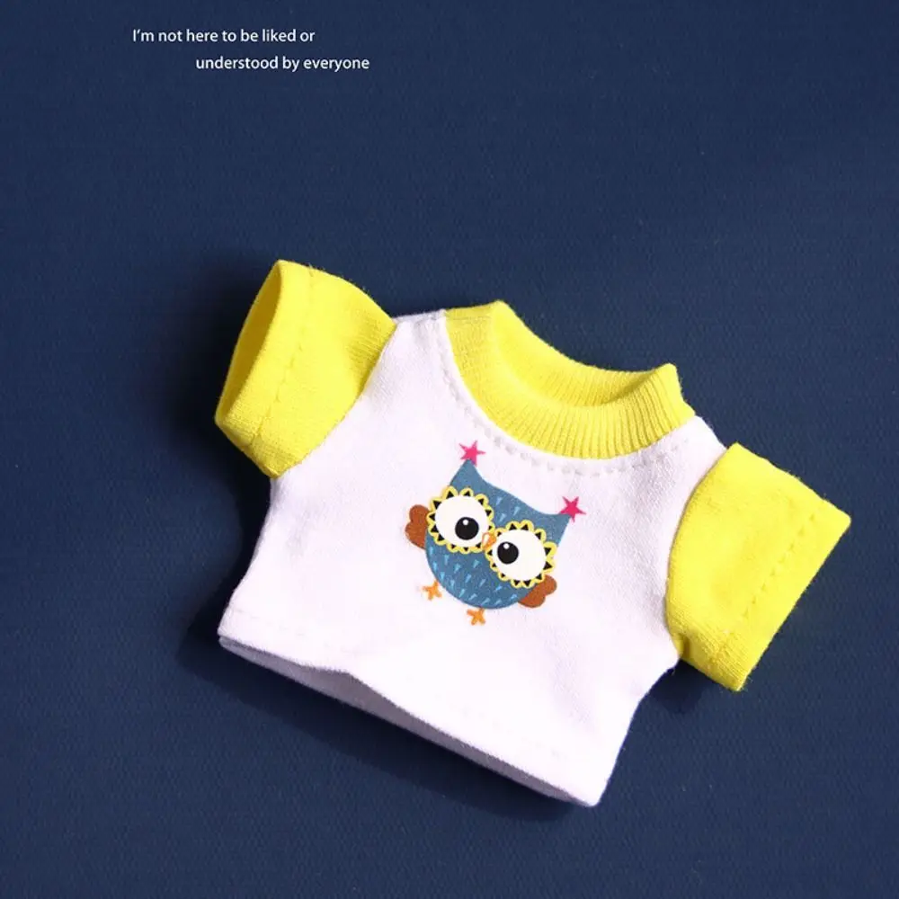 Sudaderas con capucha de muñeca con diseño de búho, camiseta elástica de estilo a la moda, Mini ropa de dibujos animados, accesorios de juguetes DIY para muñecos de peluche de algodón de 10cm