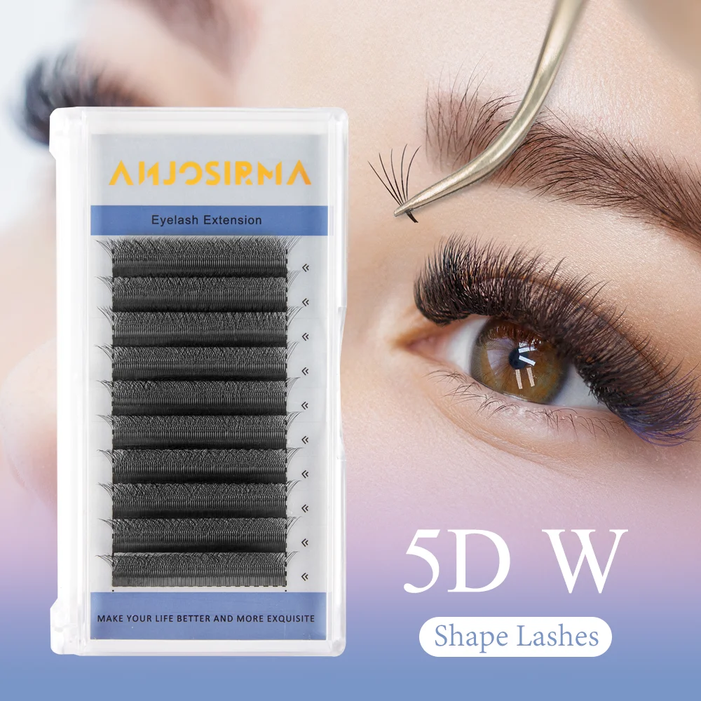 ANJOSIRMA 5D W Shaped Eyelashes Extensions, 0.07 C D DD Natural Faux Mink Eyelashes, Soft Professional Fan Eyelashes Premade Vol