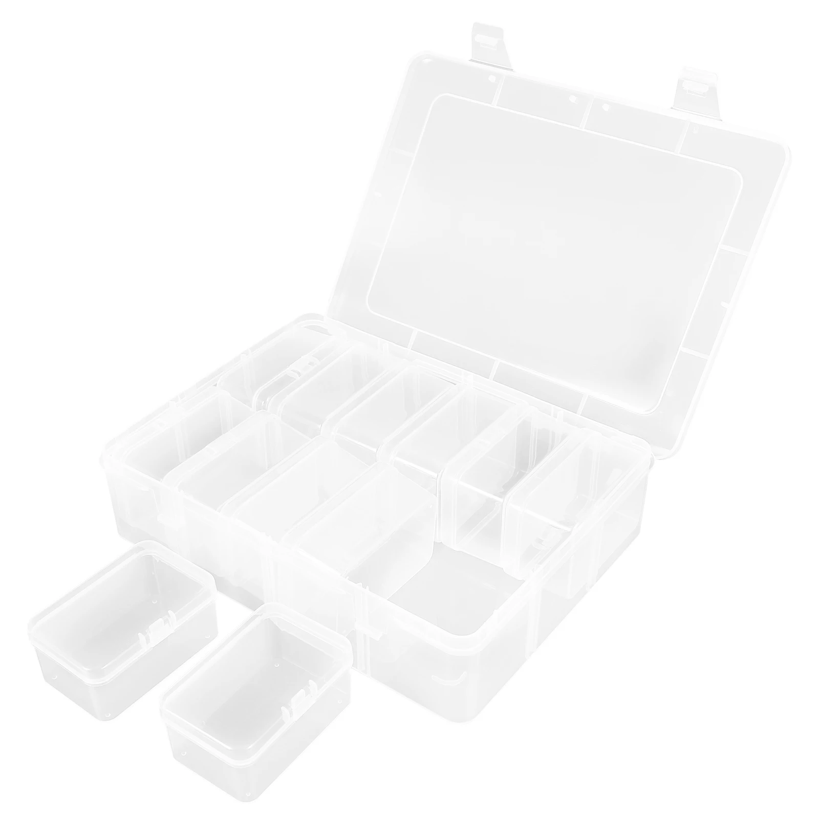 

13 Piece Set Clear Plastic Beads Storage Boxes Mini Containers with Hinges Easy Open Close Jewelry Travel Organization Empty