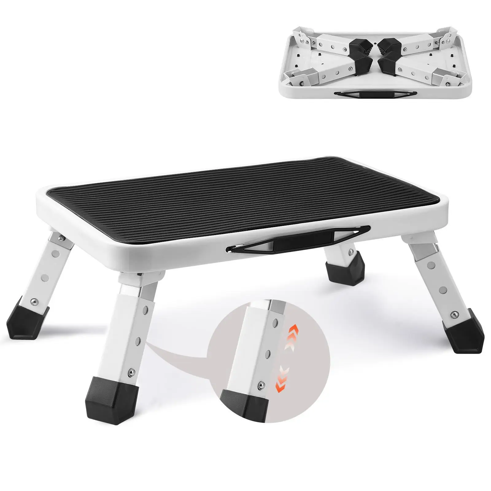 Step Stool 1-Step 330lbs Capacity, Folding Steel Step Ladder 3 Adjustable Height, Portable Toddler Step Stools for Adults, Non-Slip Sturdy Step Ladders for Office, RVs, Pets, Bathrooms,Bedrooms