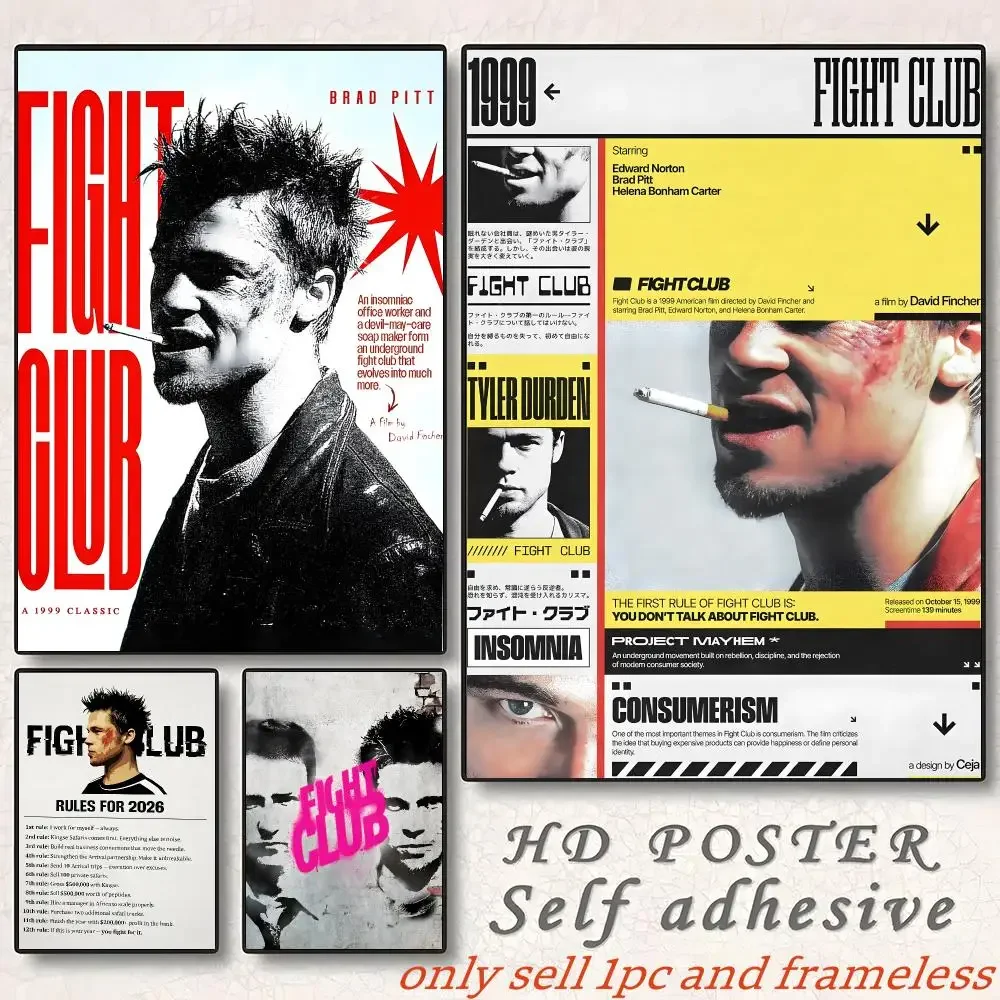 Movies Classic Films F-Fight Club Poster Art painting with prints Home bedroom bar Outdoor places living room decoration gift