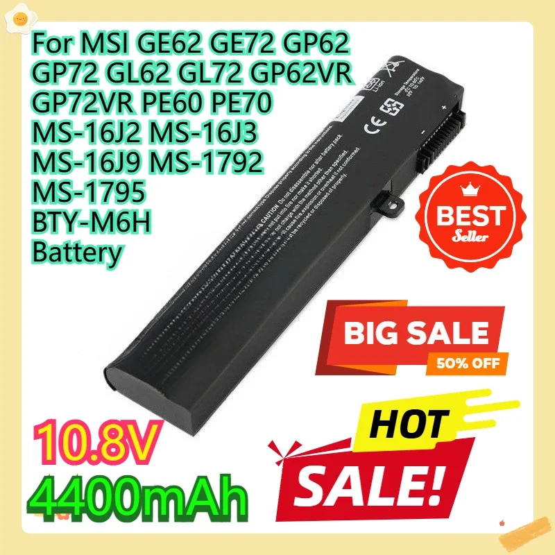 For MSI GE62 GE72 GP62 GP72 GL62 GL72 GP62VR GP72VR PE60 PE70 MS-16J2 MS-16J3 MS-16J9 MS-1792 MS-1795 BTY-M6H Battery