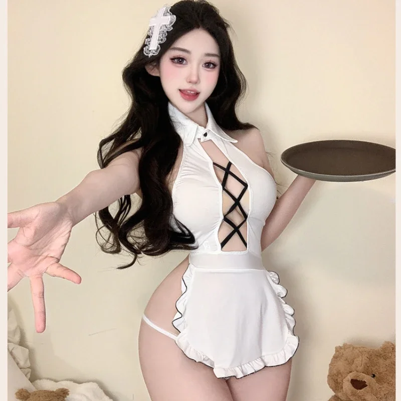 

Сексуальное платье для косплея Sweet Maid, сексуальная униформа, искушение, открытая спина, наряд служанки, эротическое белье, костюмы для ролевых игр, 2025