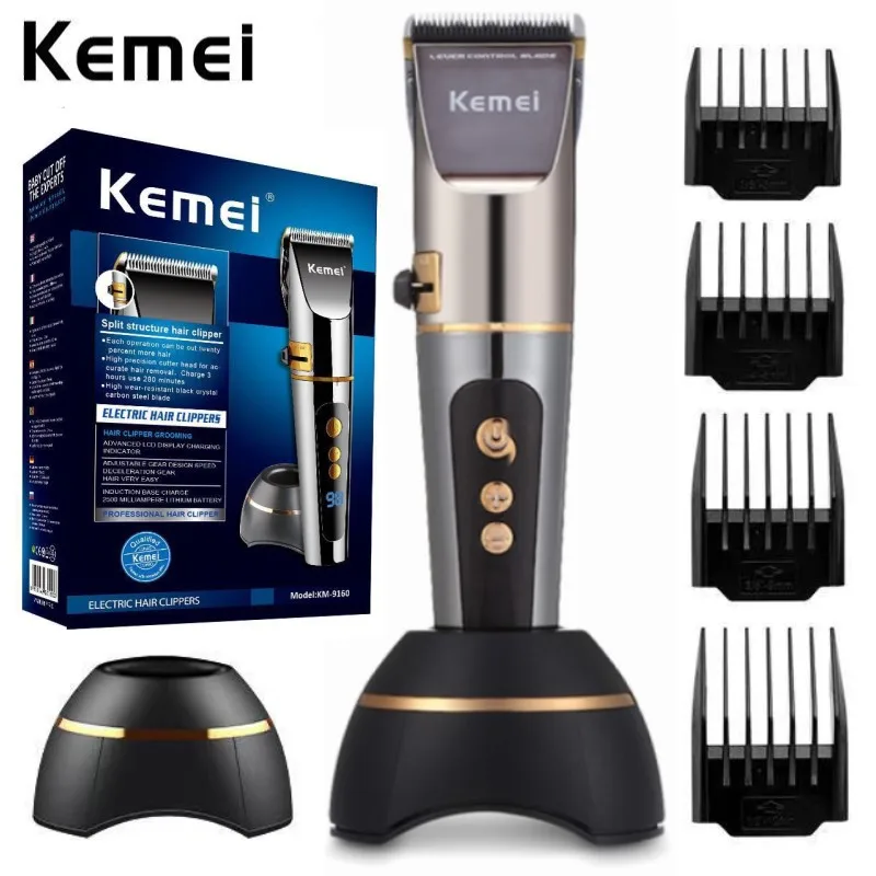 

Kemei Professional Rechargeable Electric Trimmer Lithium Battery Carbon Steel Head Washable Hair Clipper KM-9160