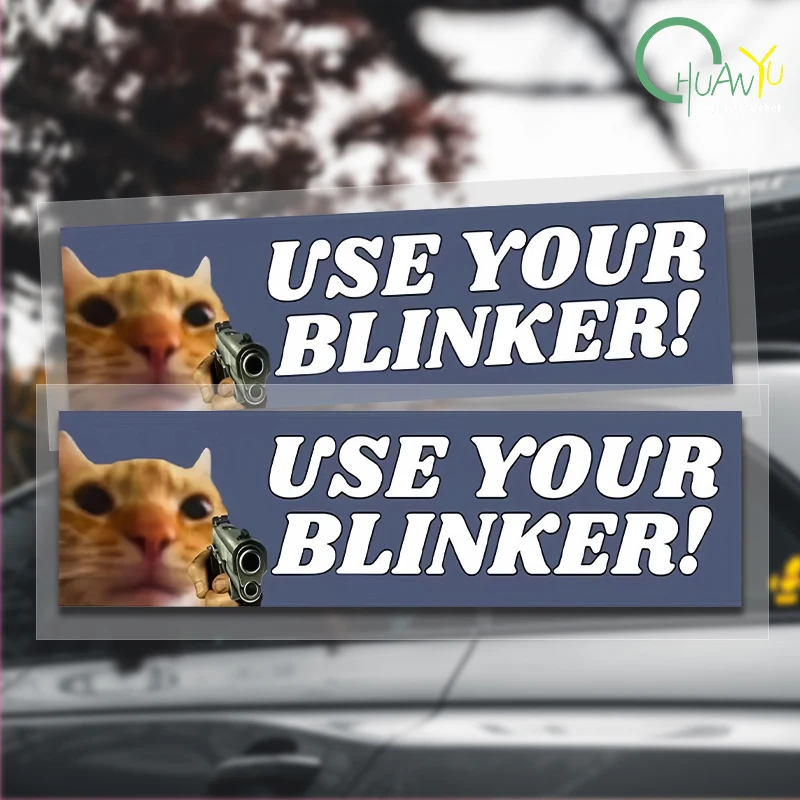 Use Your Blinker! Gun Cat Bumper Sticker Funny Cat Sticker External Accessories Waterproof Vinyl Decals