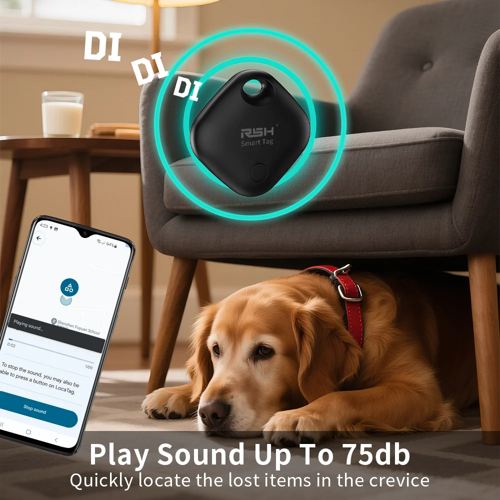 جهاز تتبع العناصر المنزلية القابل لإعادة الشحن بنظام تحديد المواقع العالمي، علامة Android الذكية عبر تطبيق Google's Find Hub Play Sound Finder