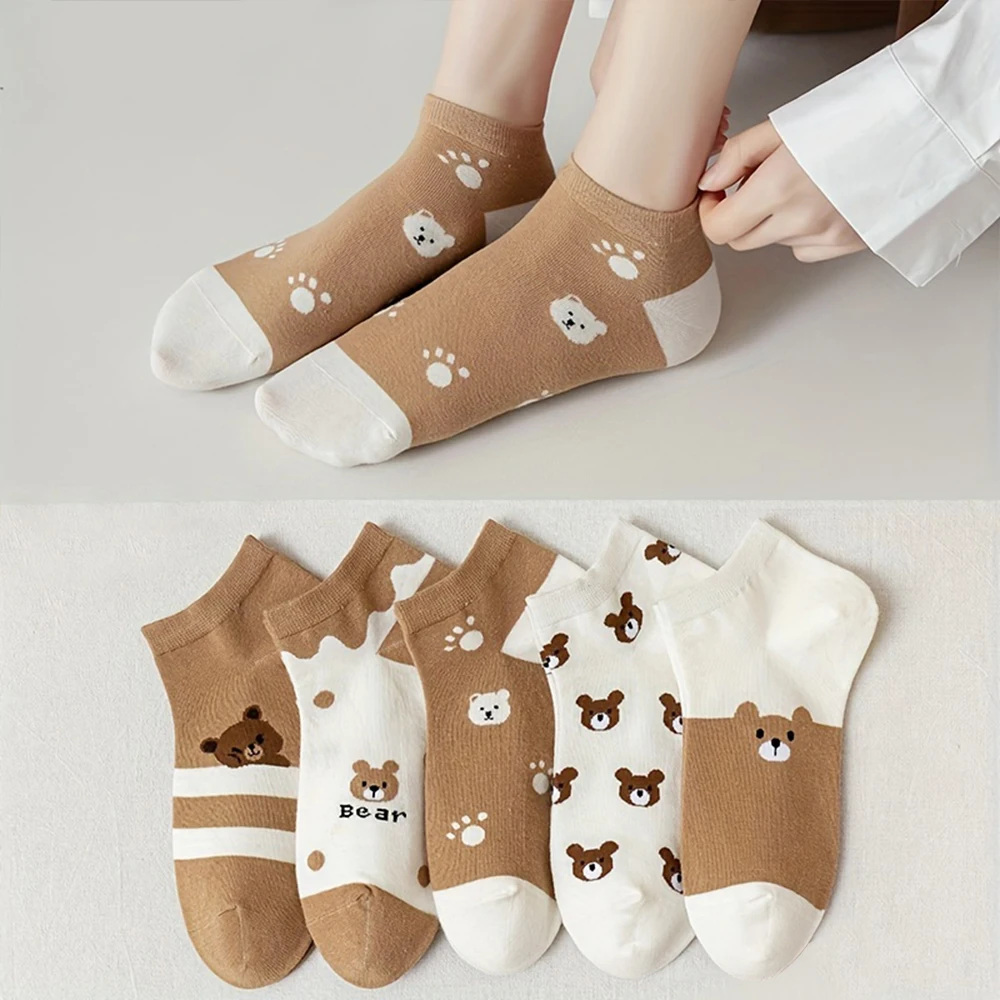 

5/10/20 Pairs Summer Short Women Cartoon Socks Low Tube Blue White Printed Ankle Socks Comfortable Fashionable New Kawaii Socks