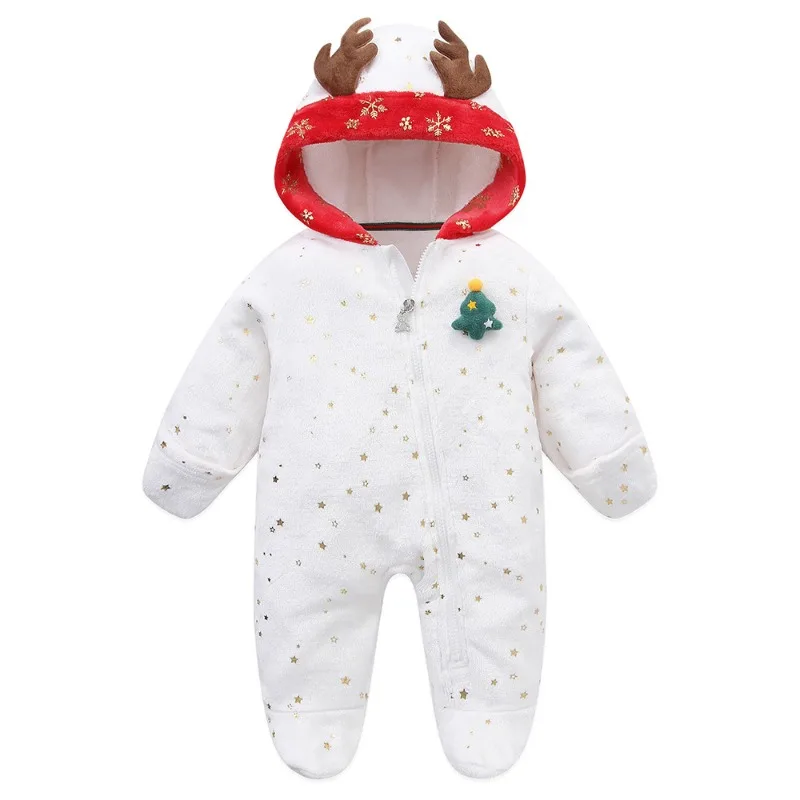 Autumn and Winter Baby Clothes Christmas Newborn Plush Jumpsuit Cartoon Deer Baby Girls Boys Romper Warm Infant Hooded Bodysuit