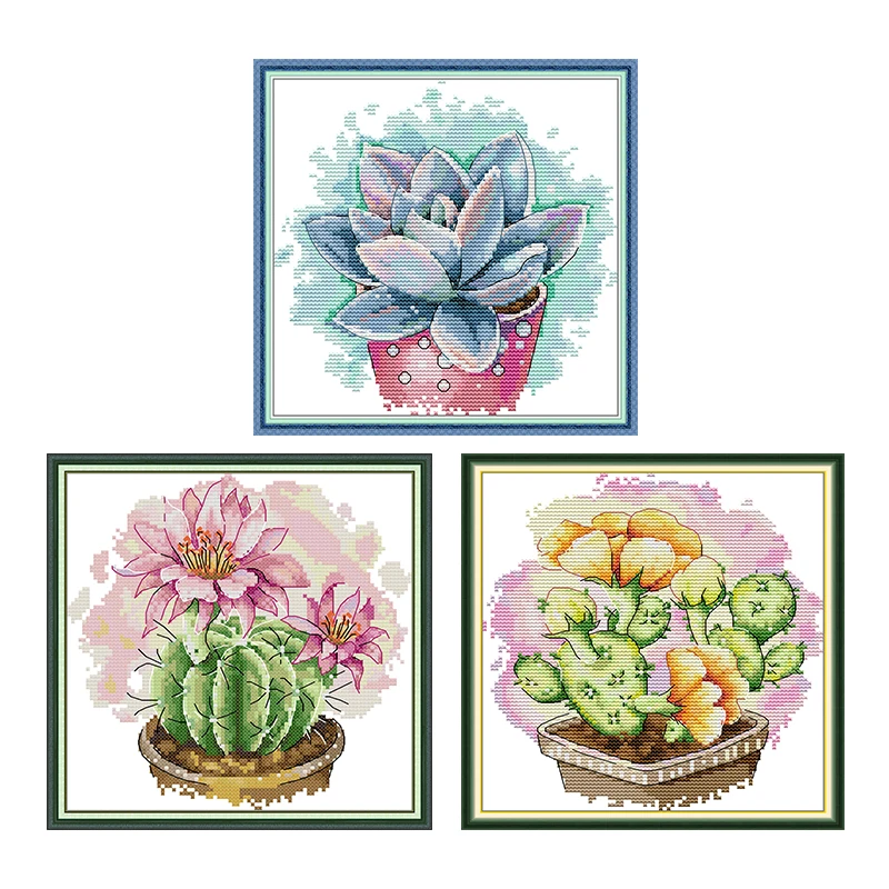 

Joy Sunday succulent series cross stitch kit plant pattern DIY embroidery set 14CT 11CT DIY count printing fabric decorative