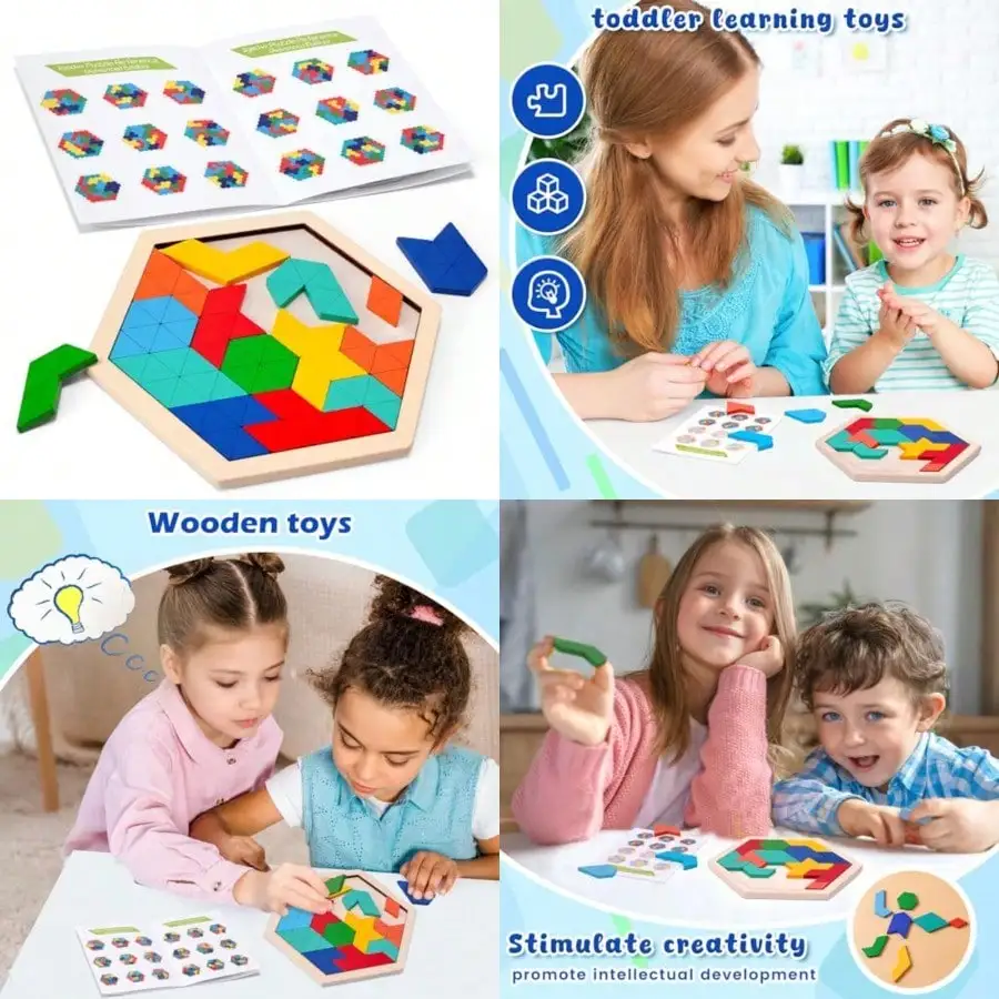 

3 Otters Wooden Puzzle, Shape Sorting Board with Guide Book, Montessori Learning Toy