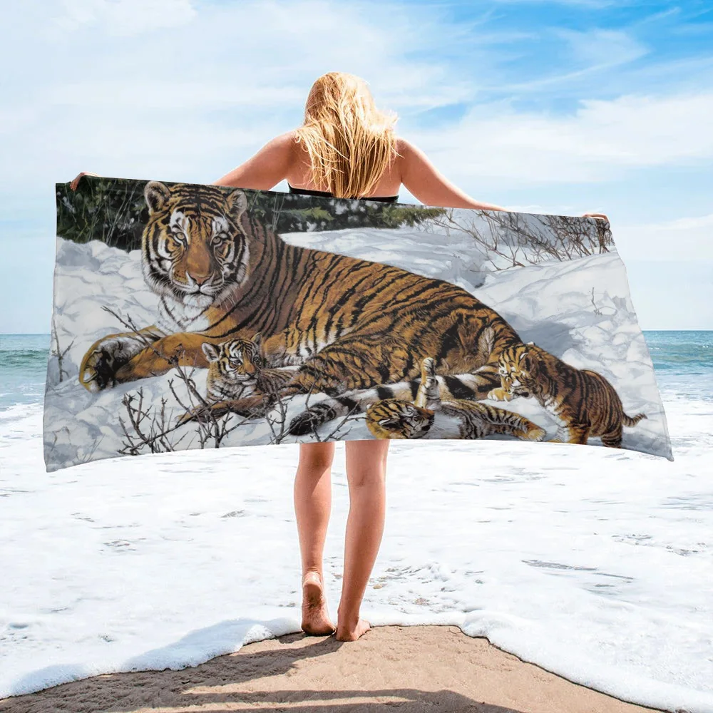 Snow Animal Tiger Beach Towel Luxury Cute Sports Quick-dry Microfiber Bath Towels Yoga Mat Camping Swimming Towels Women Men Kid