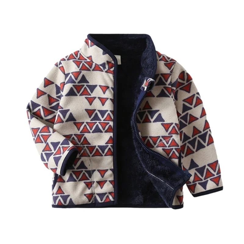 

2-7 Years Children Cartoon Printed Zipper Fleece Jacket Jumping Meters Boys Girls Coats Pockets Outwear Kids Clothes