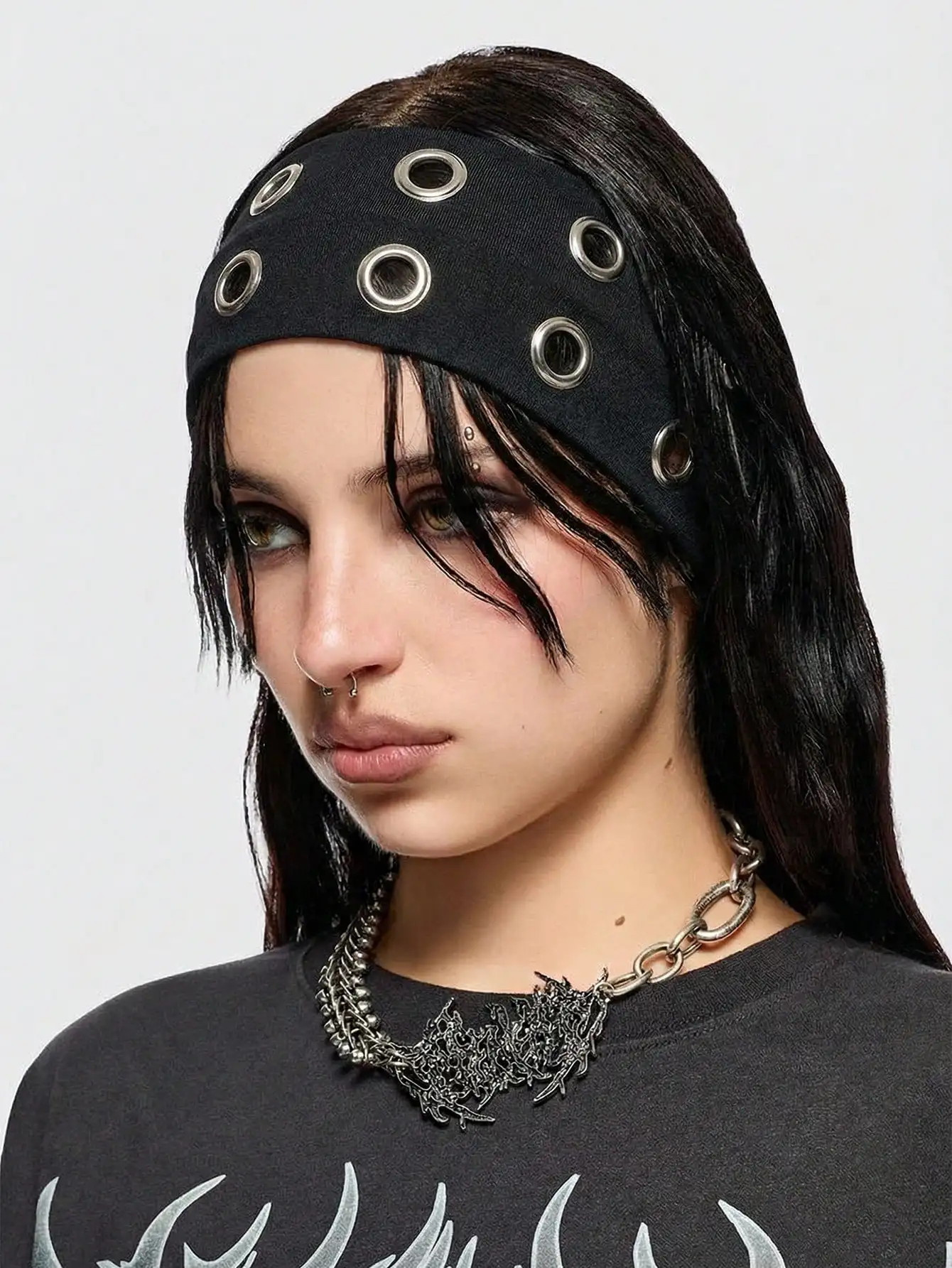 

1 шт. Модная повязка на голову в стиле панк, готическая мягкая эластичная повязка с вырезами, нескользящая, для пляжа/отпуска, эластичная повязка для йоги и спорта