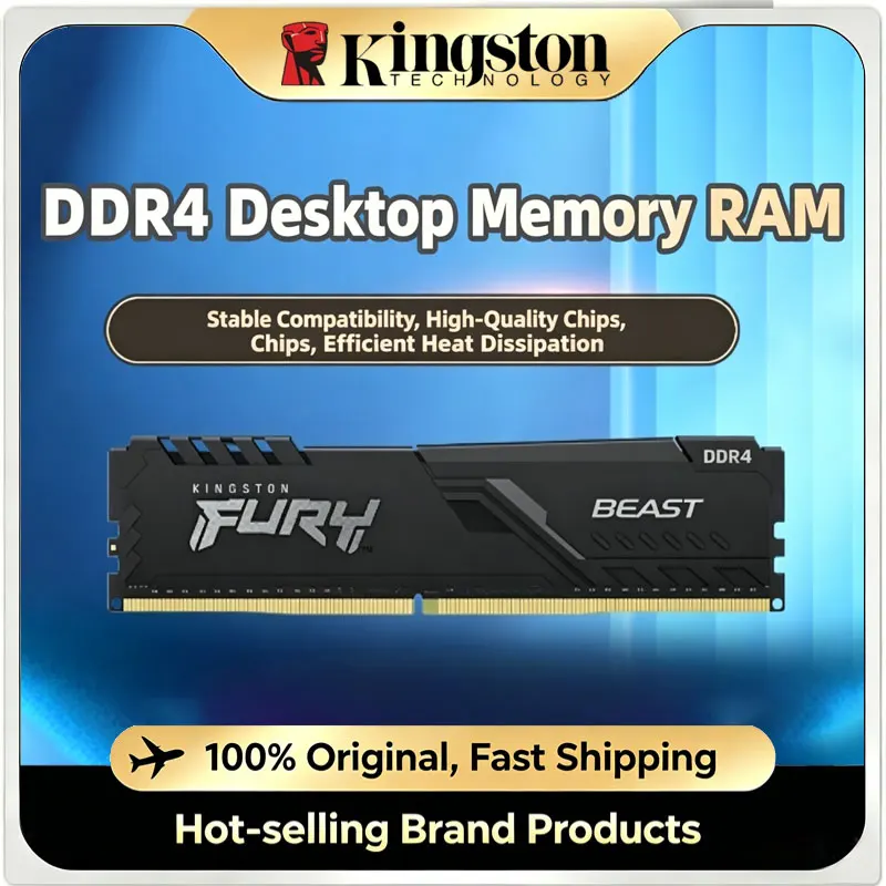 

Kingston FURY Beast DDR4 RAM 8GB 16GB 32GB 2400/2666/3200/3600MHz 288Pin 1.2V Desktop PC4 Memory Module