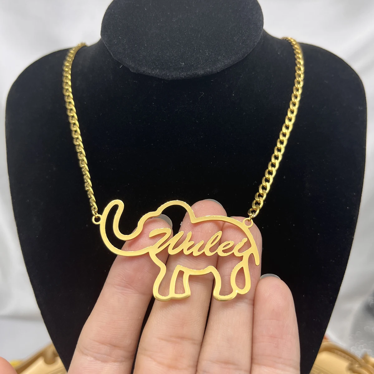 Personalized Fashion Cute Elephant Custom Necklace Stainless Steel Name Pendant for Collier Woman Baby Children Jewelry Gifts