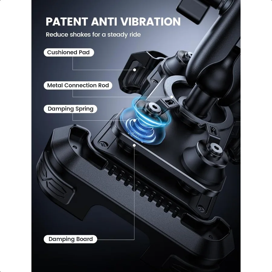 Motorcycle Phone Mount Holder [Dual Vibration Dampener] [Metal Adjustment Arm] Motorcycle Cell Phone Holder Bike Handlebar Phon