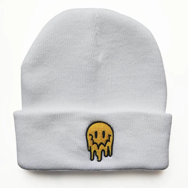 Autumn Winter Like Ice Cream Melting Ghost Embroidery Acrylic Unisex Beanies Skull Hat for Men Women Outdoor Warm Cold Cap W175