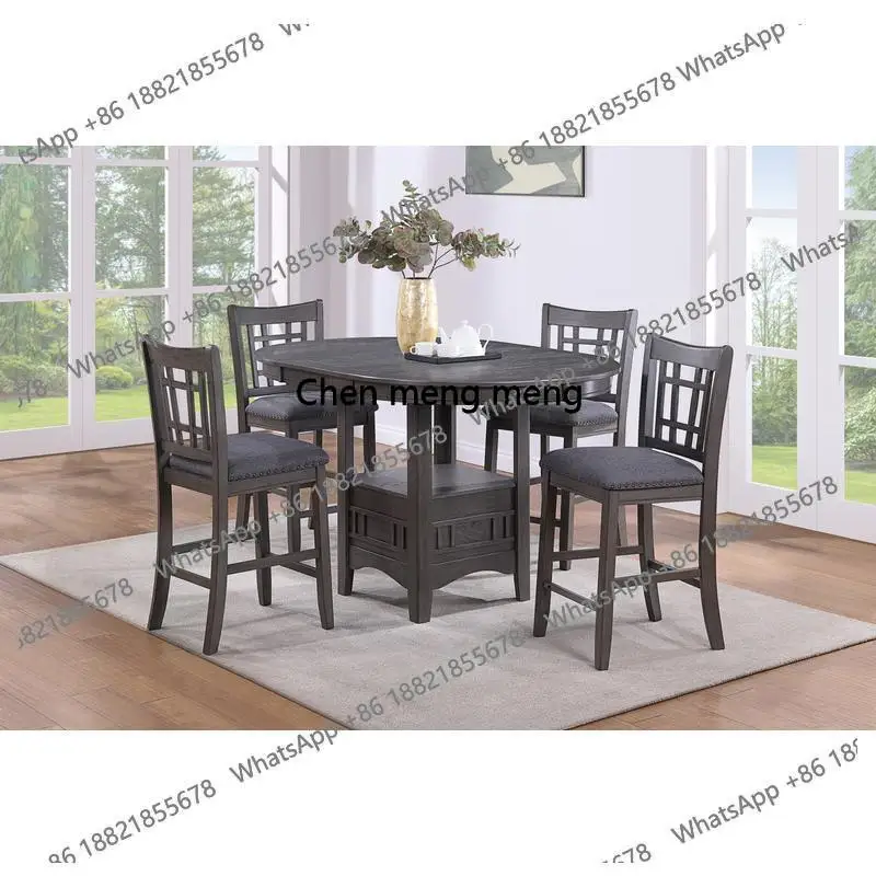 Contemporary 5pc Counter Height Dining Set, Round Table with Leaf & 4 Side Chairs, Gray Finish, Solid Wood