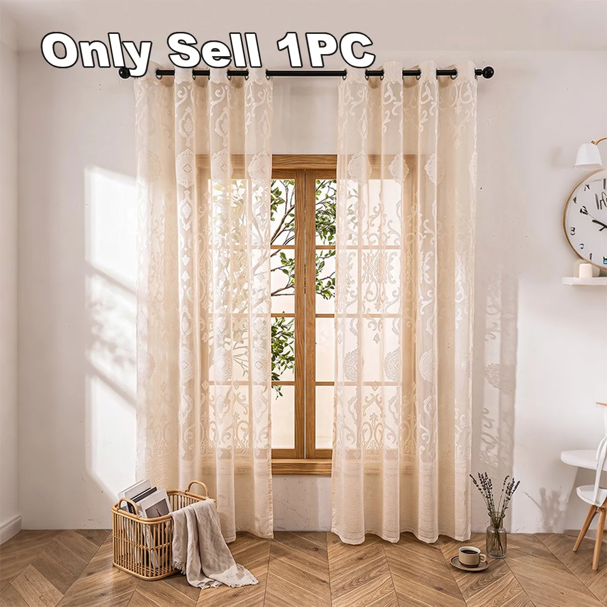 1PC American Style Simple Copper Coin Flower Curtain, Iron Ring Home Curtains, Bedroom Living Room Balcony Finished Curtains, 1